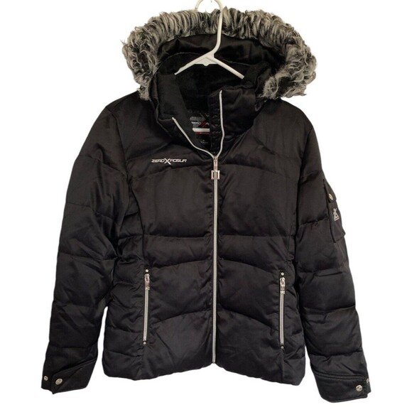 ZeroXposur Women's Puffer Jacket Black Faux-Fur Hood Ski Coat Size Med - Picture 2 of 15
